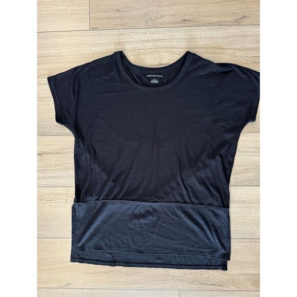 American Eagle Oversized Ribbed Black Loose Soft Tunic T Shirt S Small Women’s - Picture 3 of 4